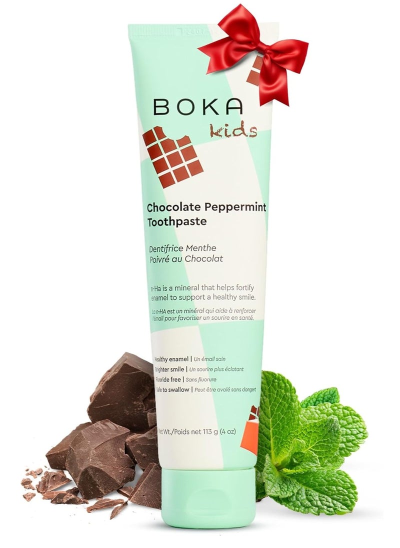 Boka Fluoride Free Toothpaste- Nano Hydroxyapatite, Remineralizing, Sensitive Teeth, Whitening- Dentist Recommended for Adult, Kids Oral Care- Chocolate Peppermint Flavor, 4oz 1Pk - US Manufactured