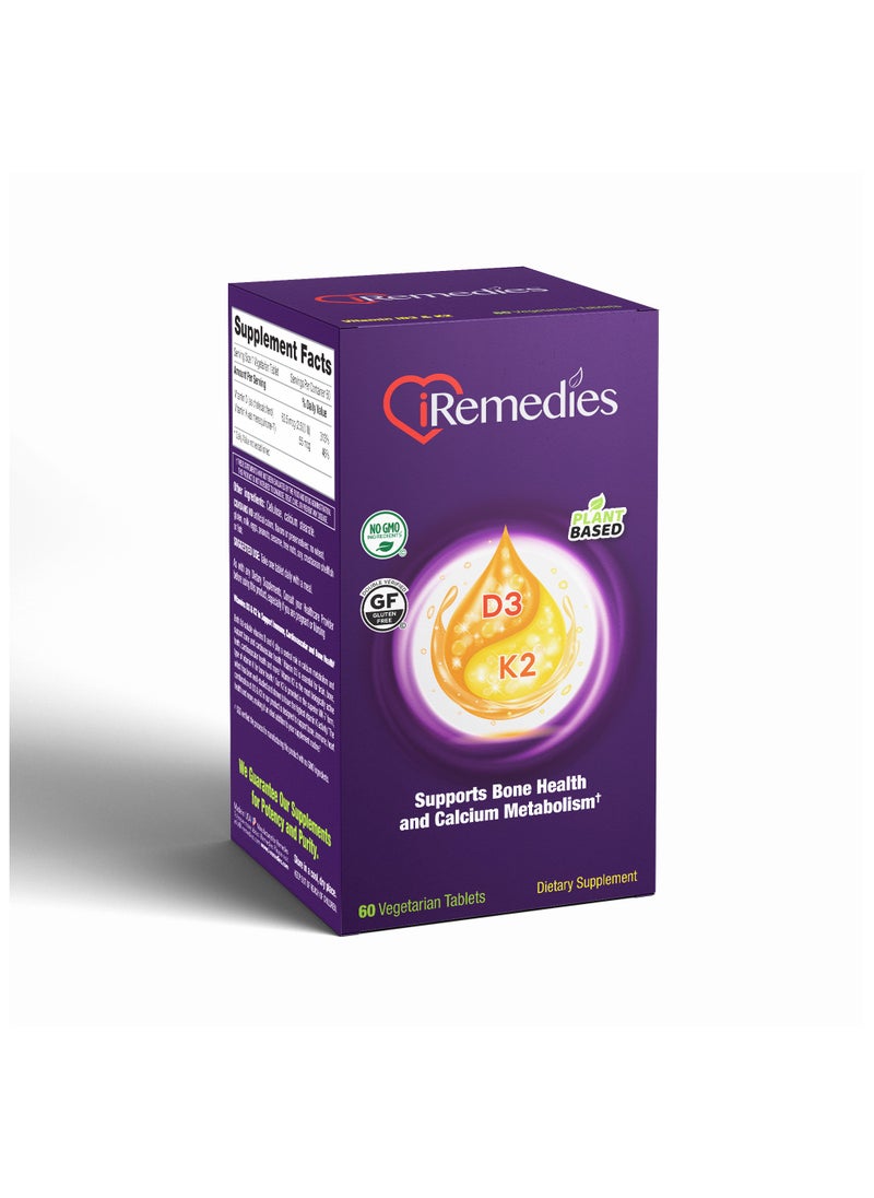 iRemedies iVitamins D3 & K2 - Synergistic Support for Bone and Cardiovascular Health - 60 Tablets