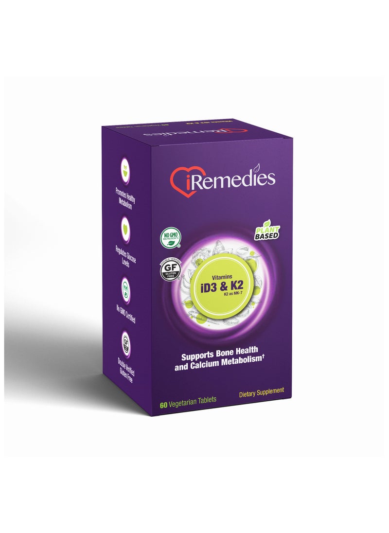 iRemedies iVitamins D3 & K2 - Synergistic Support for Bone and Cardiovascular Health - 60 Tablets