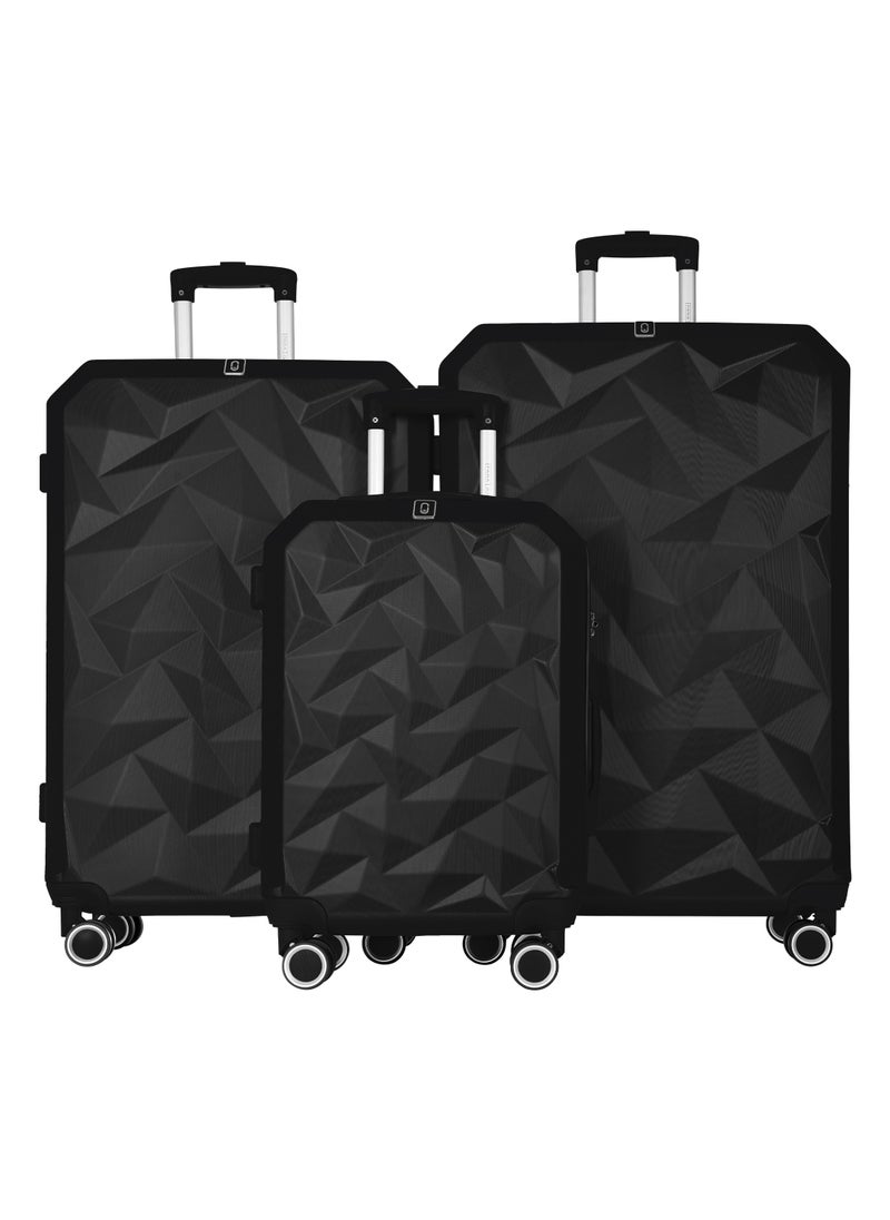 Crystaline ABS Luggage Trolley Set-3 Pcs-BLACK