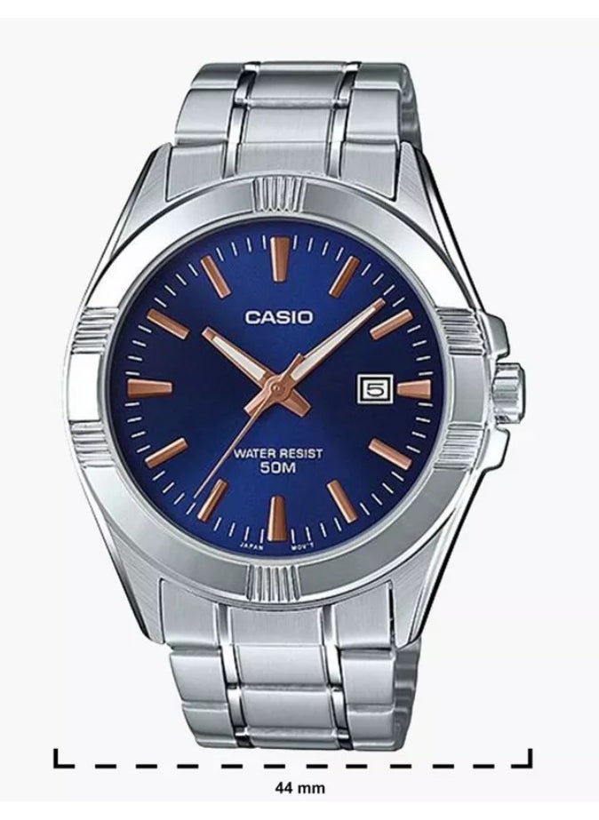 Casio Men's Silver Analog Metal Strap Blue dial Watch MTP-1308D-2AVDF