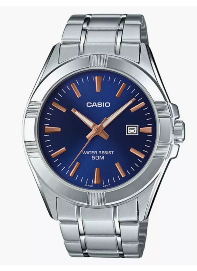 Casio Men's Silver Analog Metal Strap Blue dial Watch MTP-1308D-2AVDF