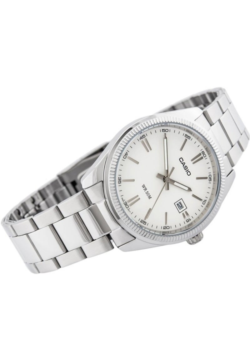 Casio Men's Watch - MTP-1302PD-7AVEF White Dial, Silver Band