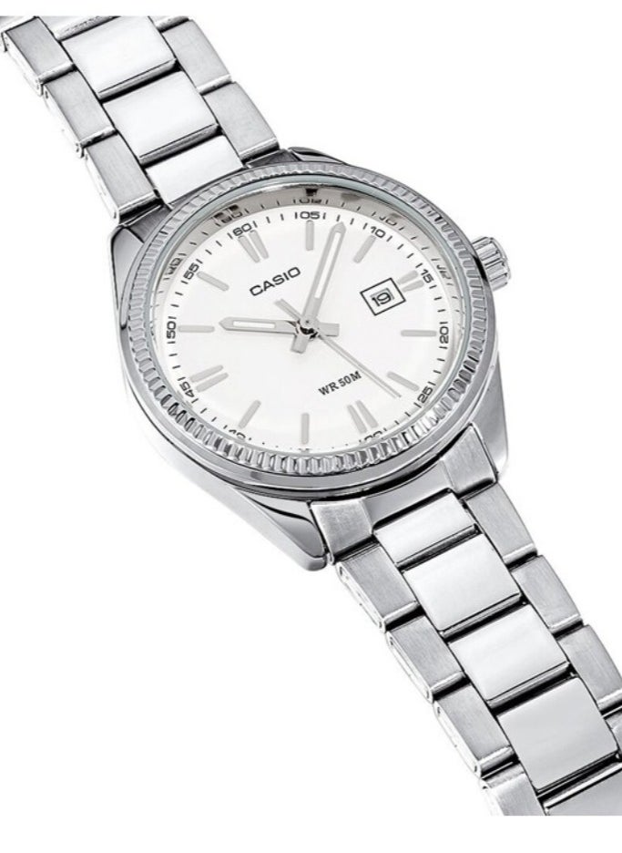 Casio Men's Watch - MTP-1302PD-7AVEF White Dial, Silver Band