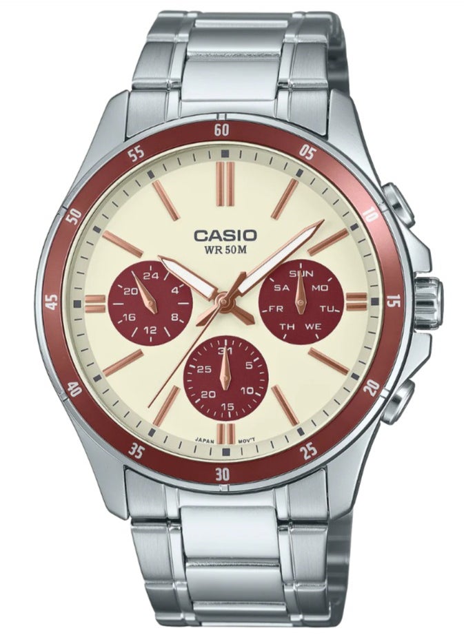 CASIO Men's watch MTP-1374D-5A2VDF Beige dial, Silver chain