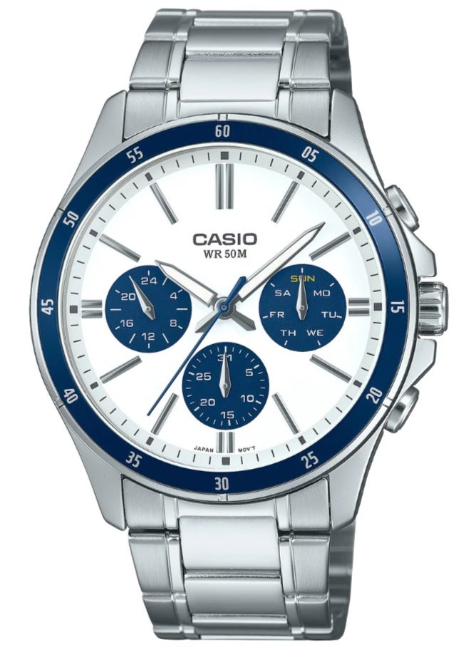 CASIO Men's watch MTP-1374D-7A2VDF White dial, Silver chain