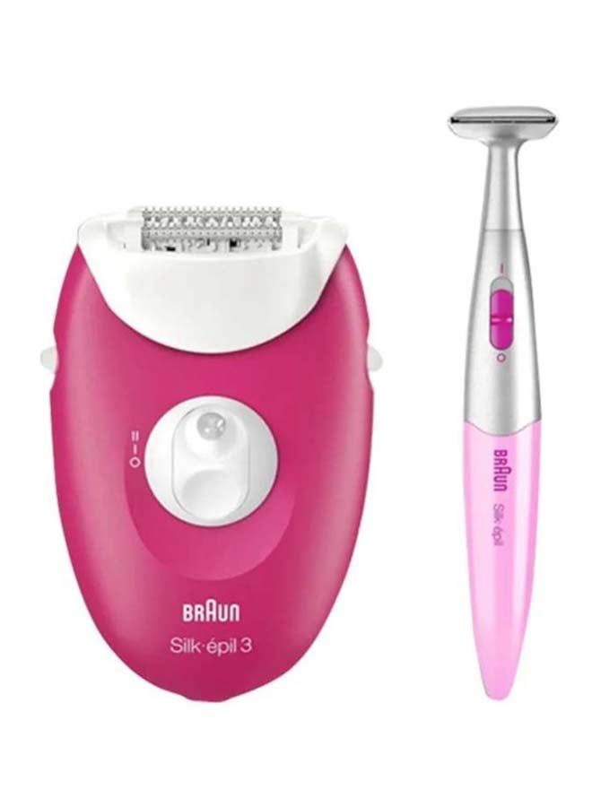 Silk-Épil 3-420, Epilator For Long-Lasting Hair Removal, Bikini Styler, 20 Tweezers Pink