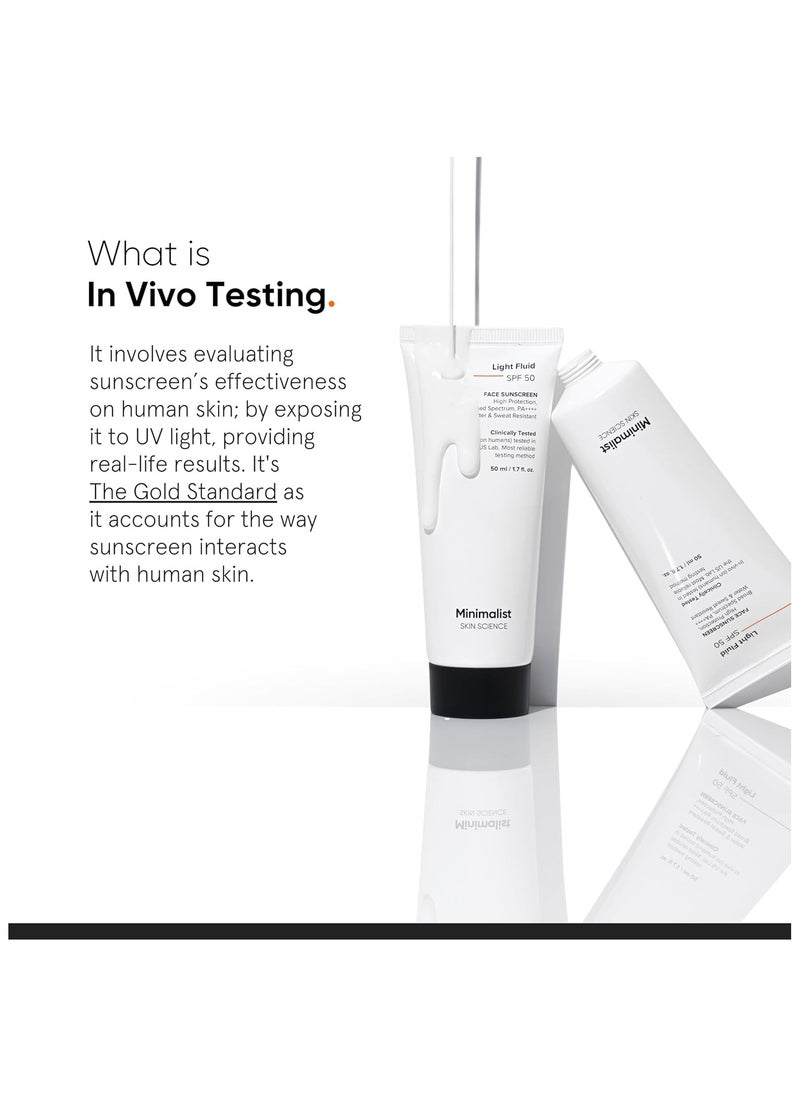 Light Fluid Sunscreen SPF 50 PA++++ | Clinically Tested in US | No White Cast | Broad Spectrum | Lightweight, Water & Sweat Resistant Sunscreen for Oily Skin | For Women & Men | 50ml