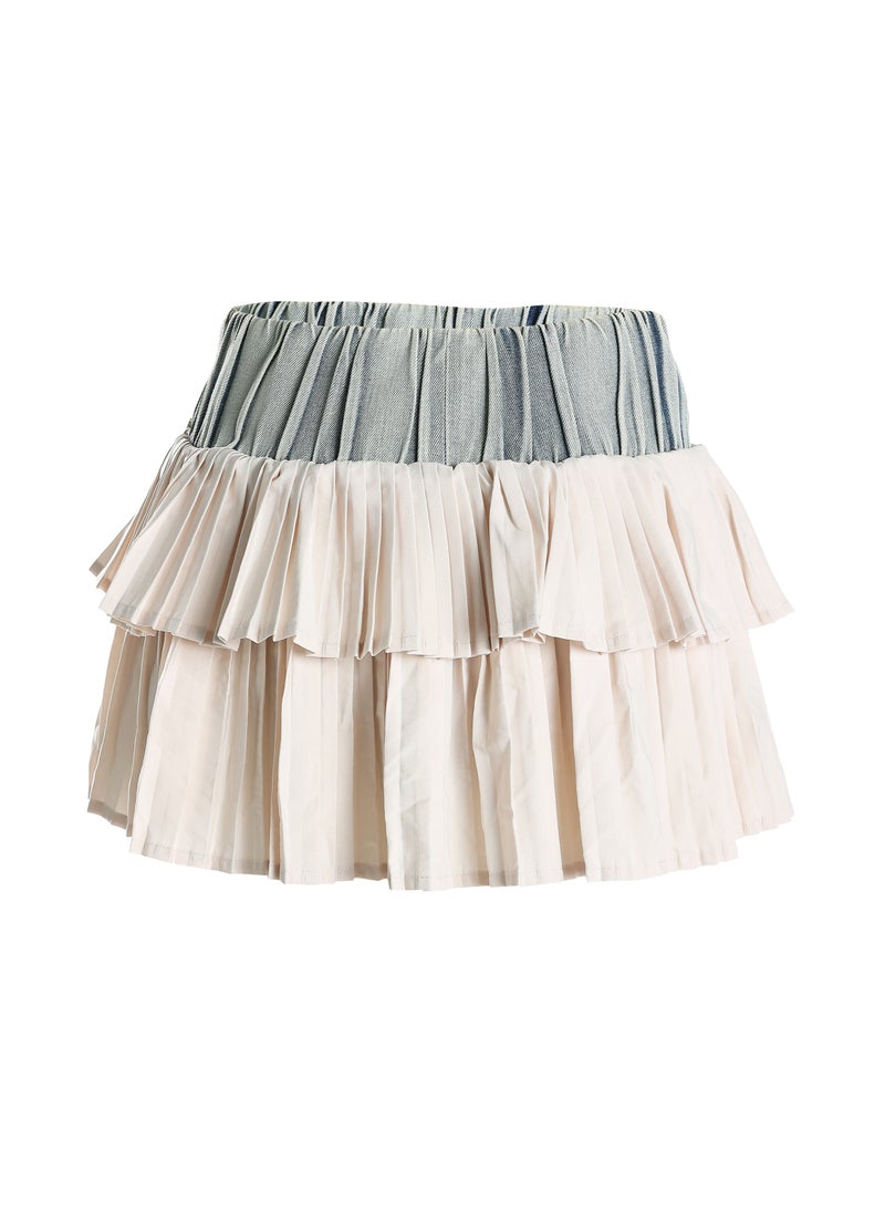 Ruffle Two Tone Mini Skirt Blue and Beige