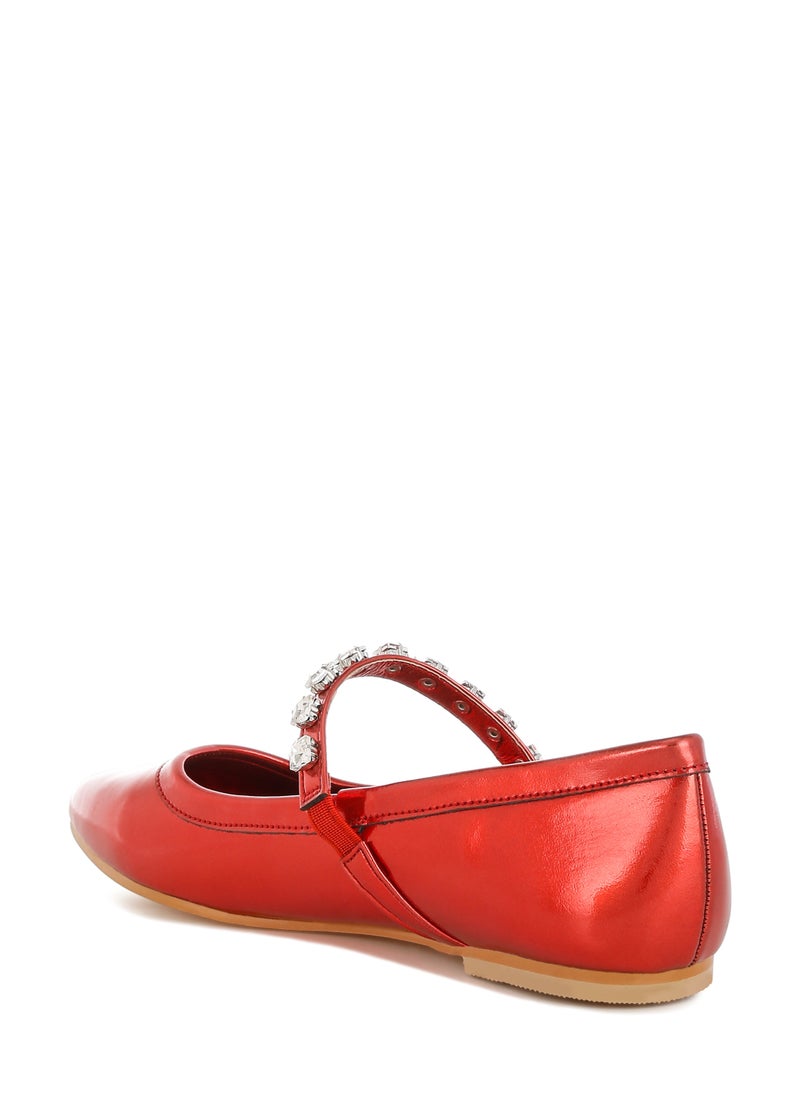 Metallic Mary Jane Ballerinas in Red