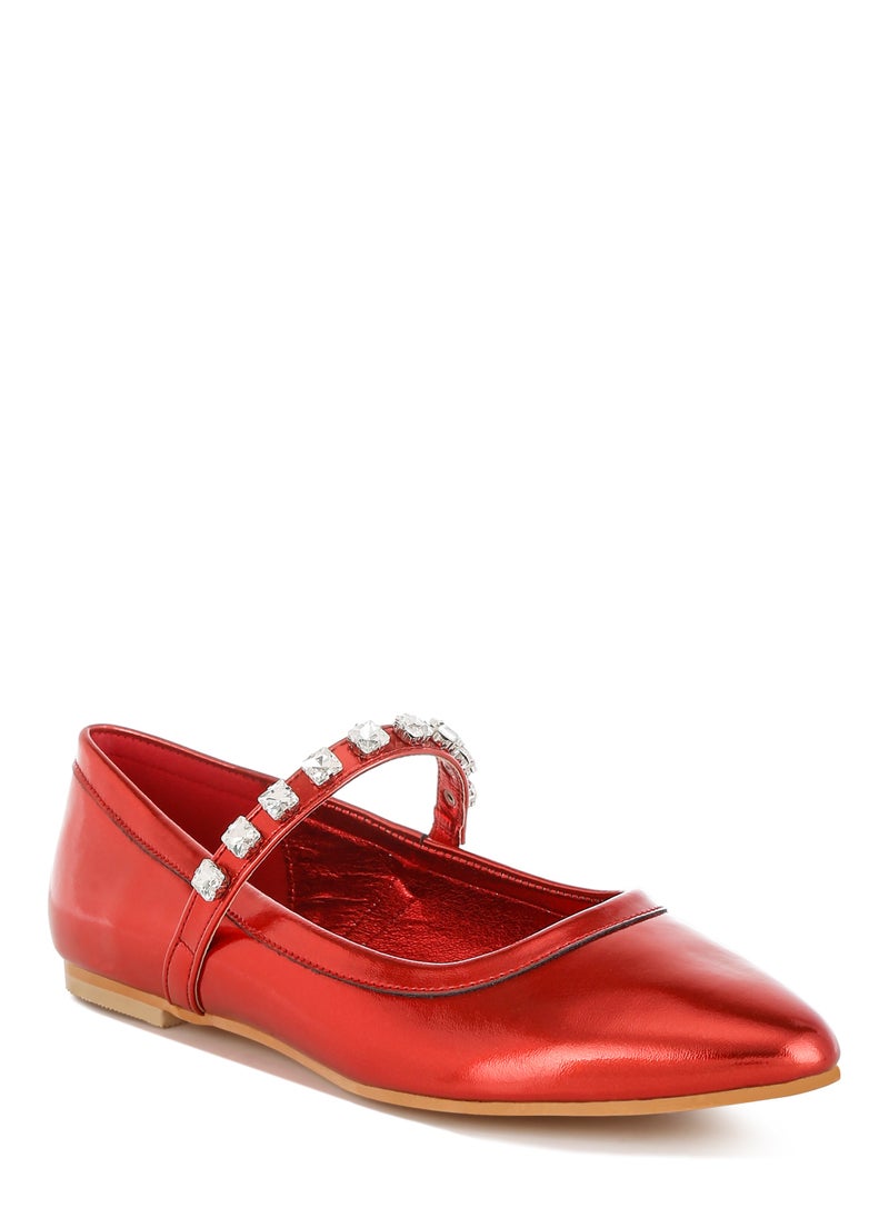 Metallic Mary Jane Ballerinas in Red