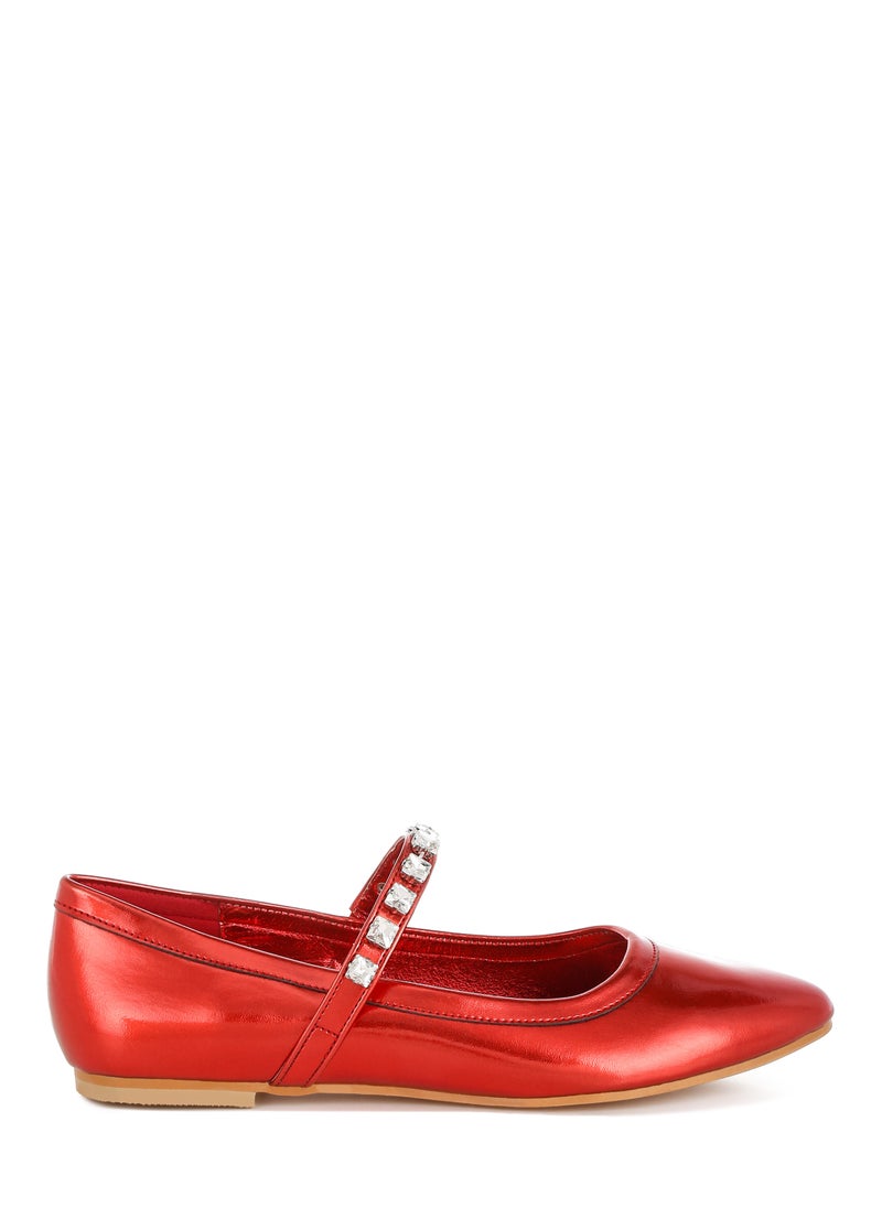 Metallic Mary Jane Ballerinas in Red