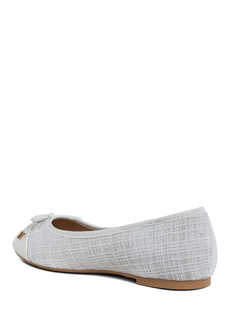 White Plaid Tweed Ballet Flats