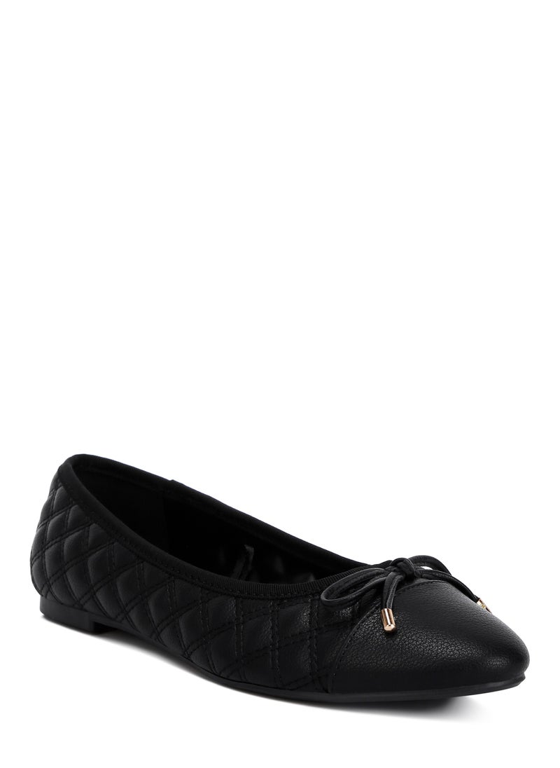 Quilted Faux Leather Ballerinas in Black