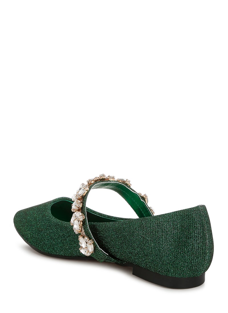 Diamante Brooch Glitter Ballerinas in Green