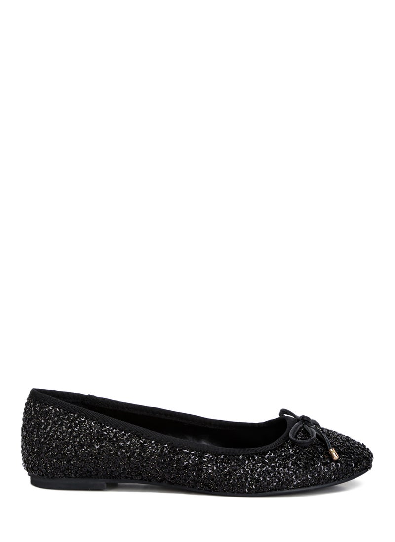 Black Sequin Embellished Ballet Flats