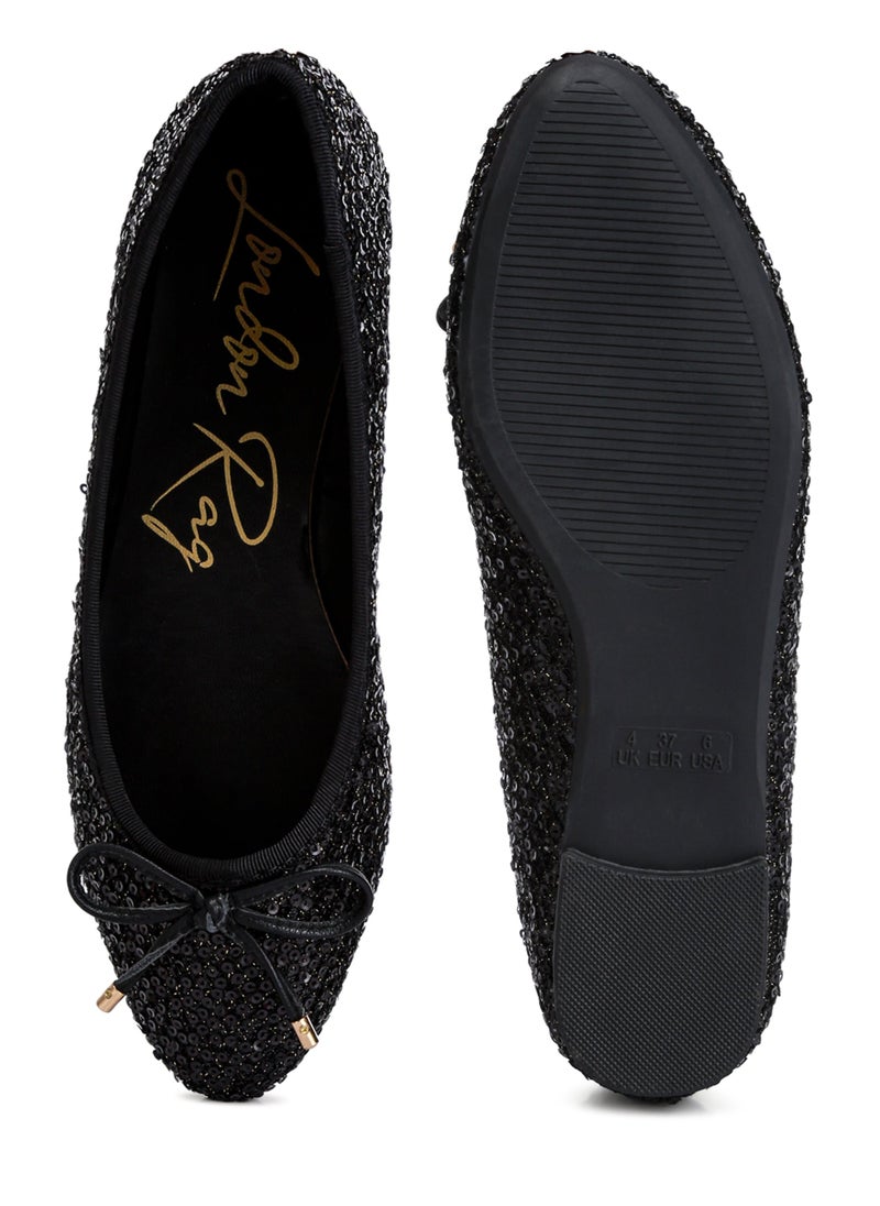 Black Sequin Embellished Ballet Flats