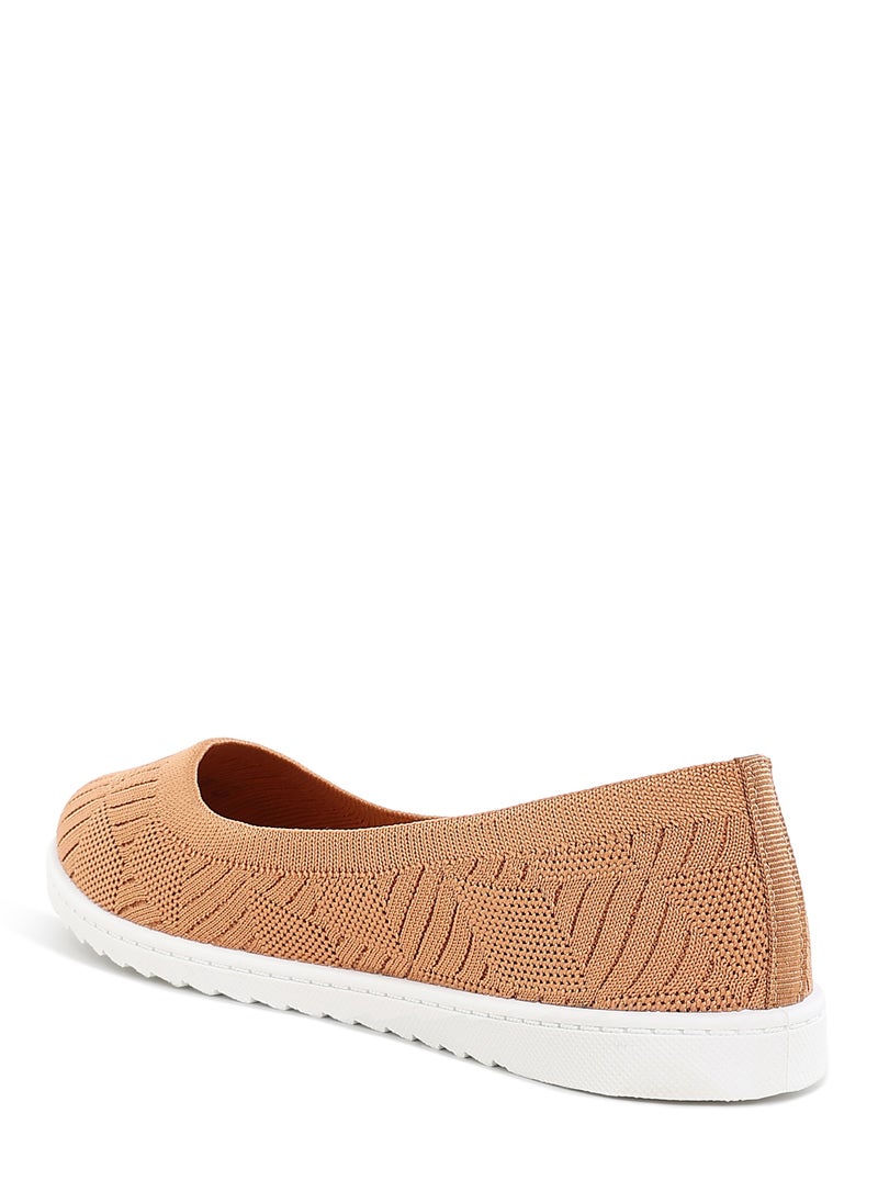 Knitted Flat Ballet Flats in Tan