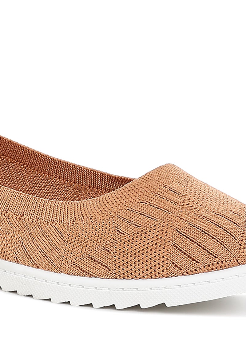 Knitted Flat Ballet Flats in Tan