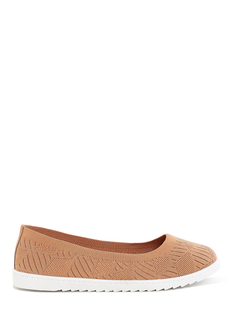 Knitted Flat Ballet Flats in Tan