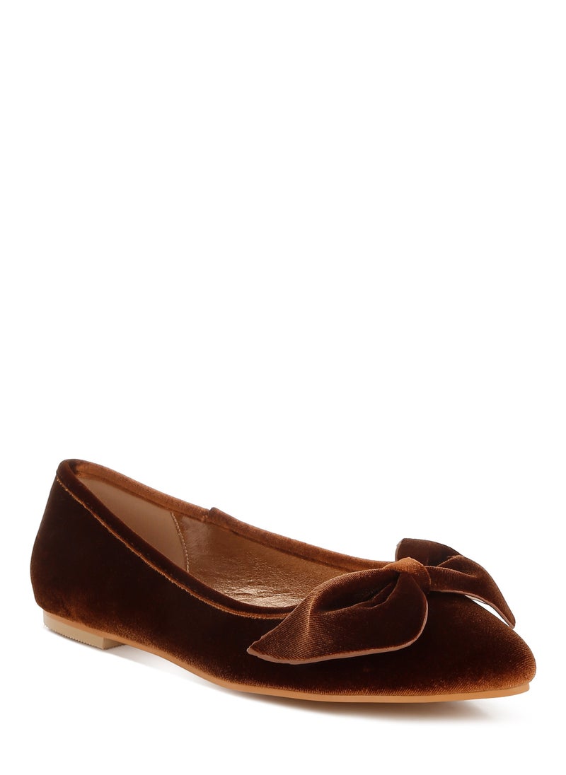 Velvet Bow Ballerinas in Bronze