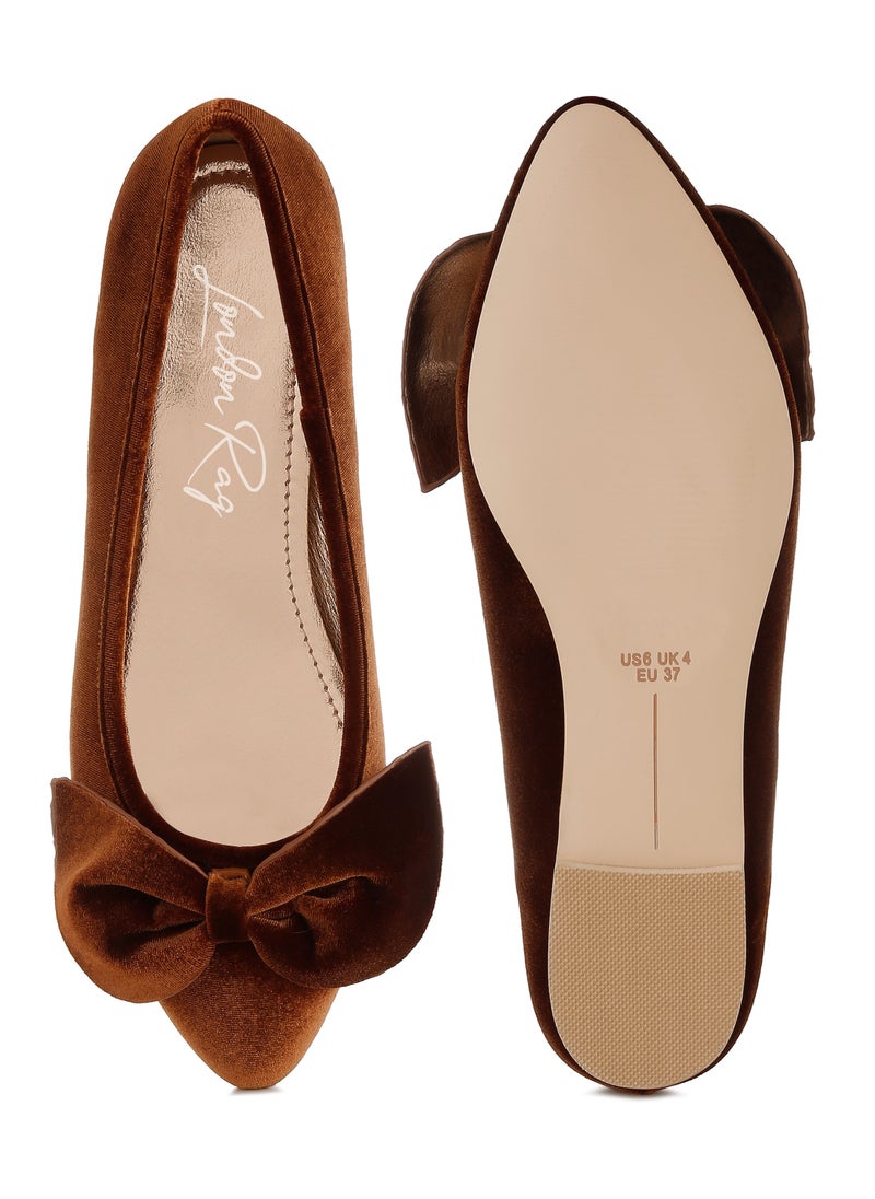 Velvet Bow Ballerinas in Bronze