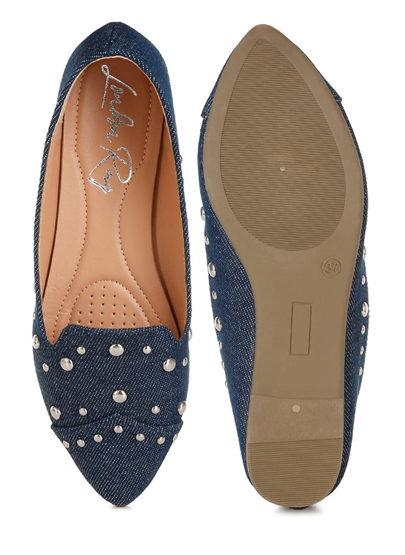 Stud Emebllished Ballet Flats in Denim