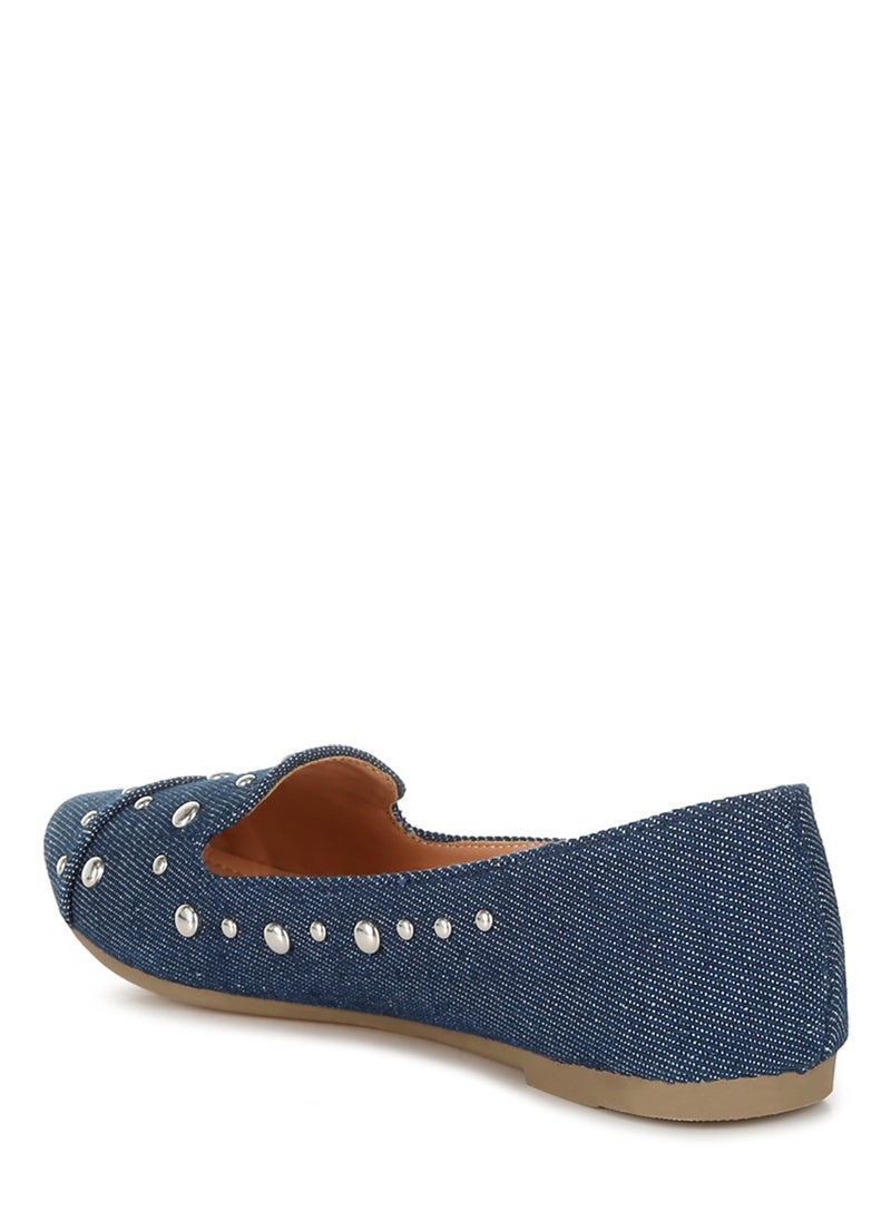 Stud Emebllished Ballet Flats in Denim