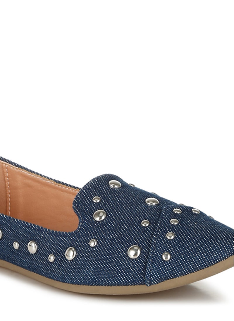 Stud Emebllished Ballet Flats in Denim