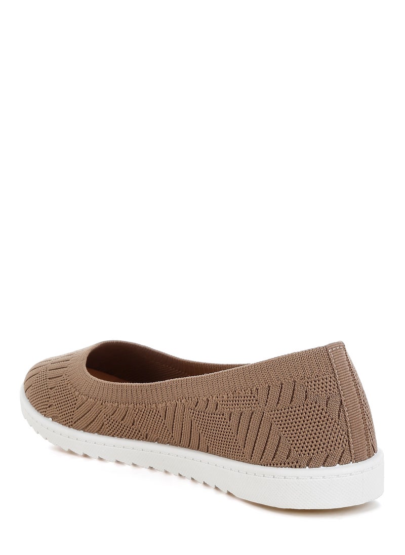 Knitted Flat Ballet Flats in Taupe