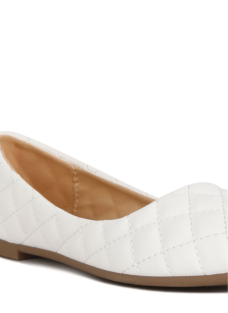 White Quilted Ballet Flats