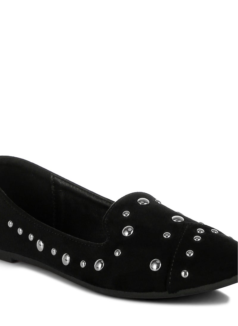 Stud Emebllished Ballet Flats in Black