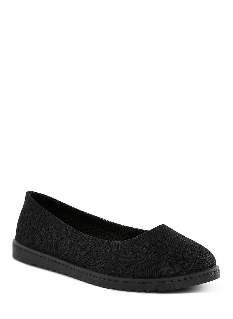 Knitted Flat Ballet Flats in Black