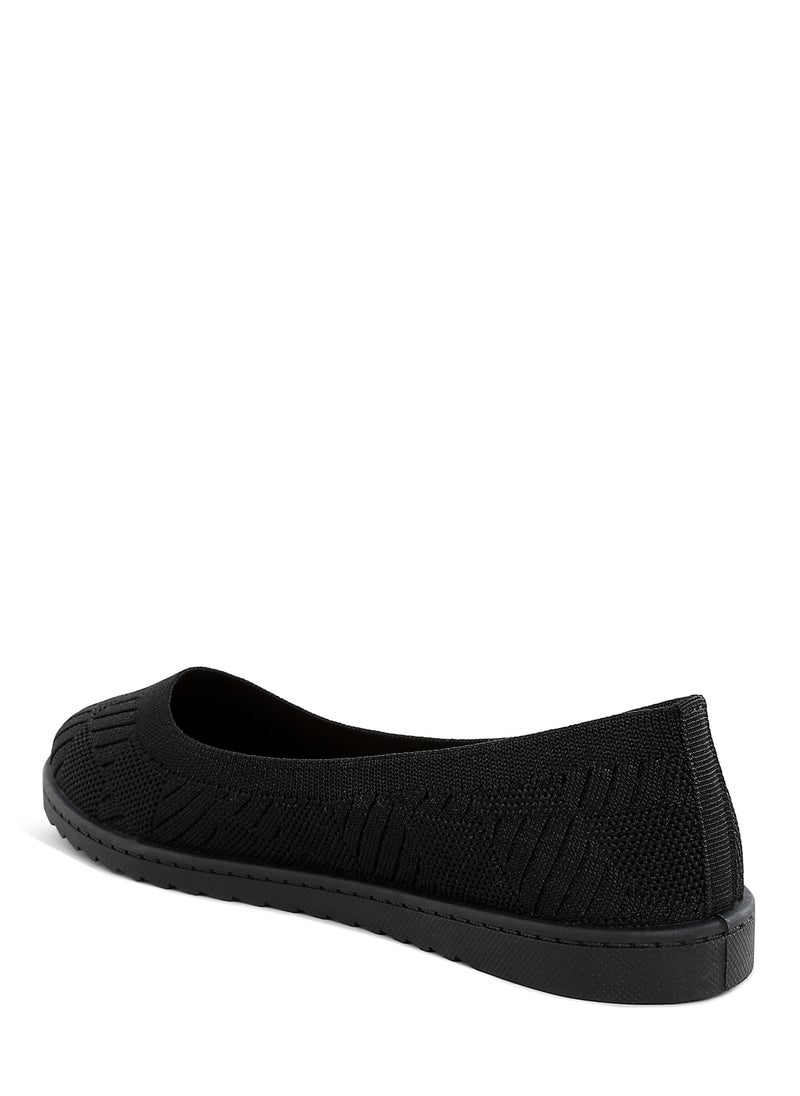 Knitted Flat Ballet Flats in Black