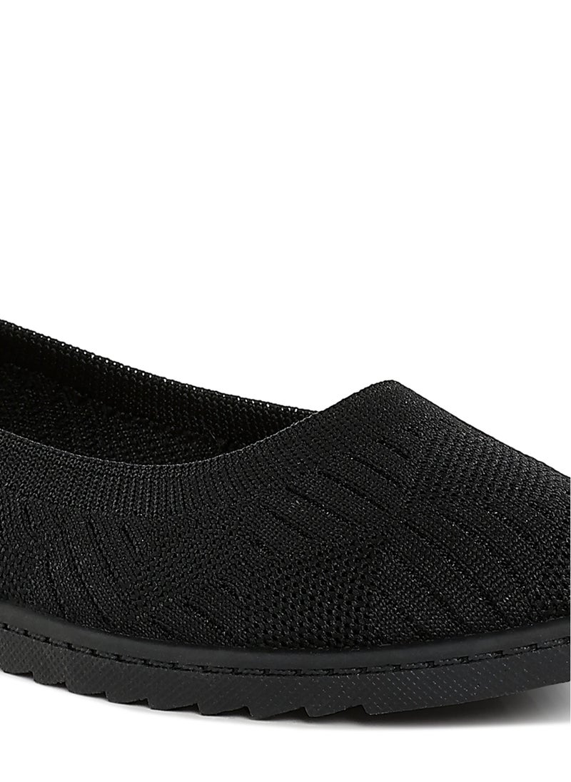 Knitted Flat Ballet Flats in Black