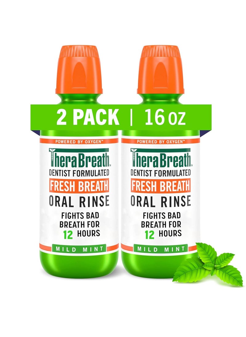 TheraBreath Fresh Breath Mouthwash, Mild Mint Flavor, Alcohol-Free, 16 Fl Oz (2-Pack)