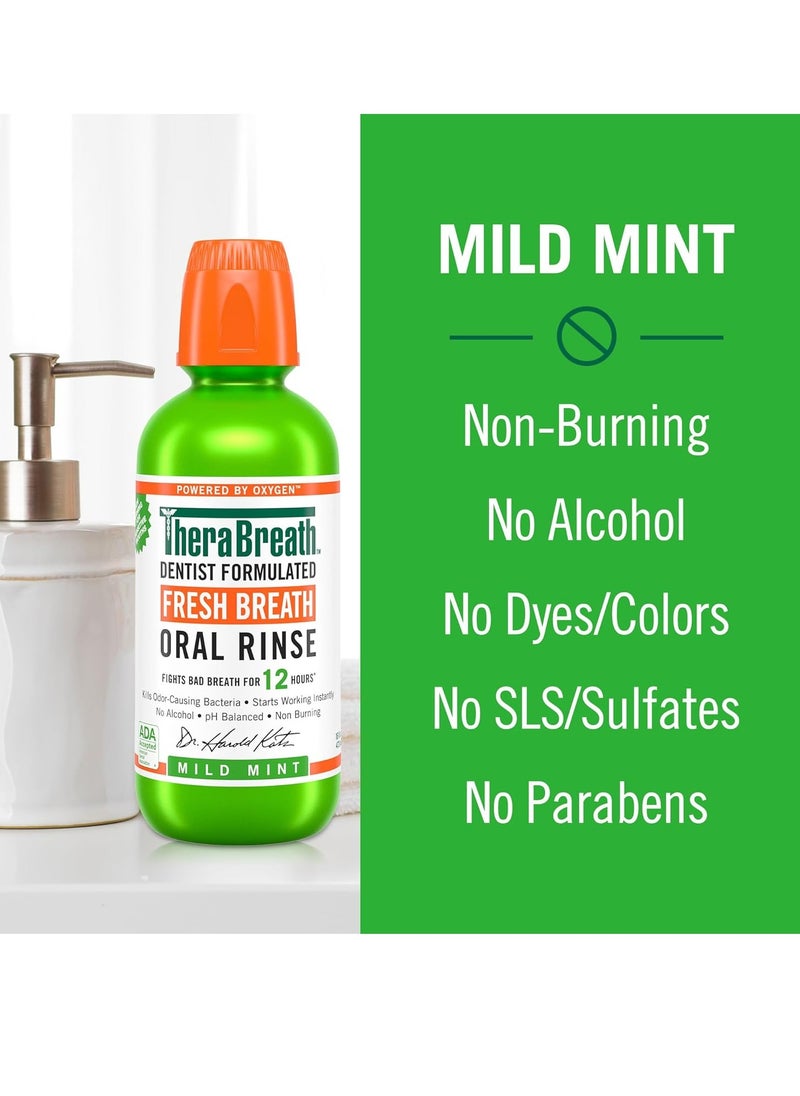 TheraBreath Fresh Breath Mouthwash, Mild Mint Flavor, Alcohol-Free, 16 Fl Oz (2-Pack)