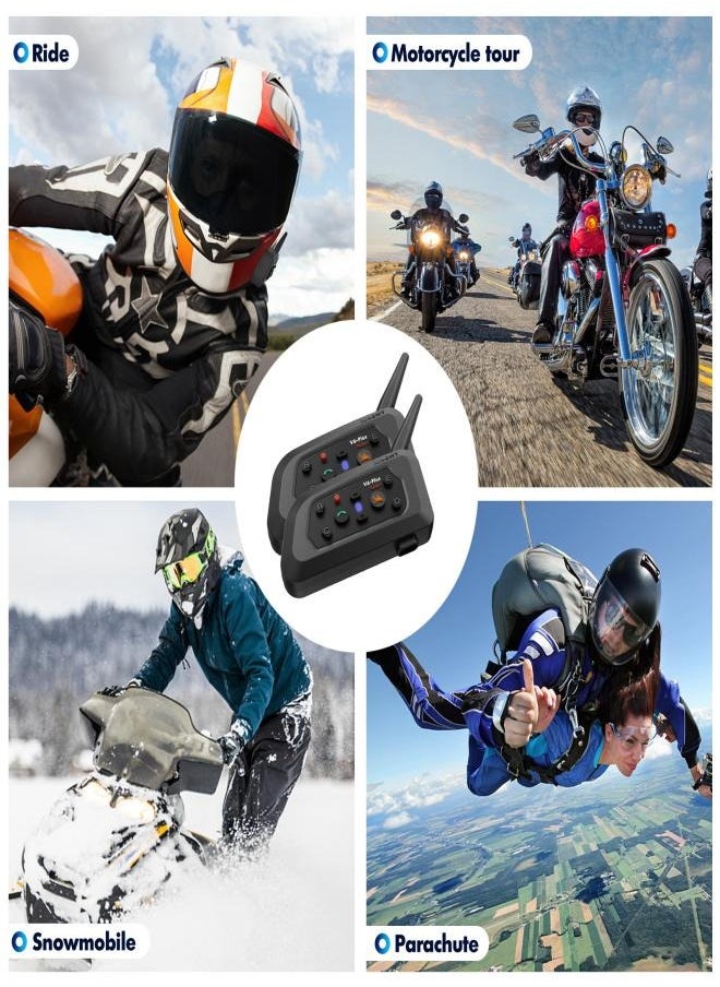 V6 Plus Motorcycle Helmet Bluetooth Headset Intercom 1200M Interphone Communicator Waterproof 6 Riders (2 Pcs)