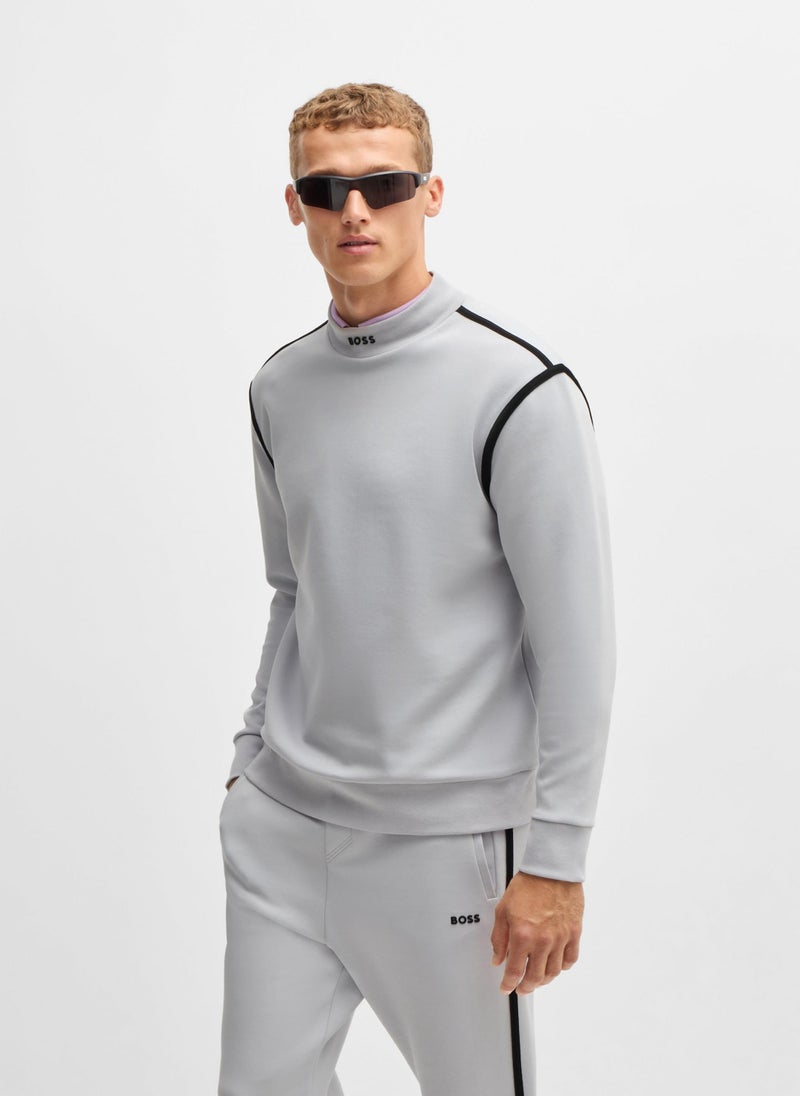 Cotton-blend sweatshirt with branded mock neckline