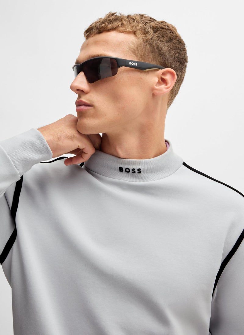Cotton-blend sweatshirt with branded mock neckline
