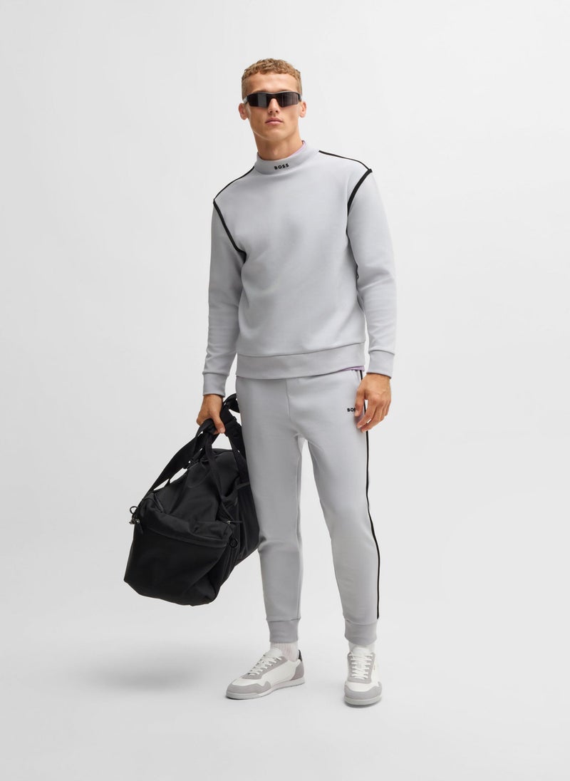Cotton-blend sweatshirt with branded mock neckline
