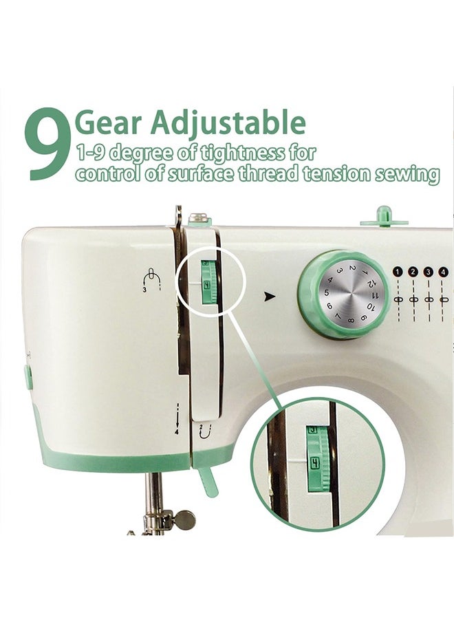 Sewing Machine for Beginners,Portable Sewing Machine with 12 Built-in Stitches,2 Speed(High-Low Speeds)-White Green