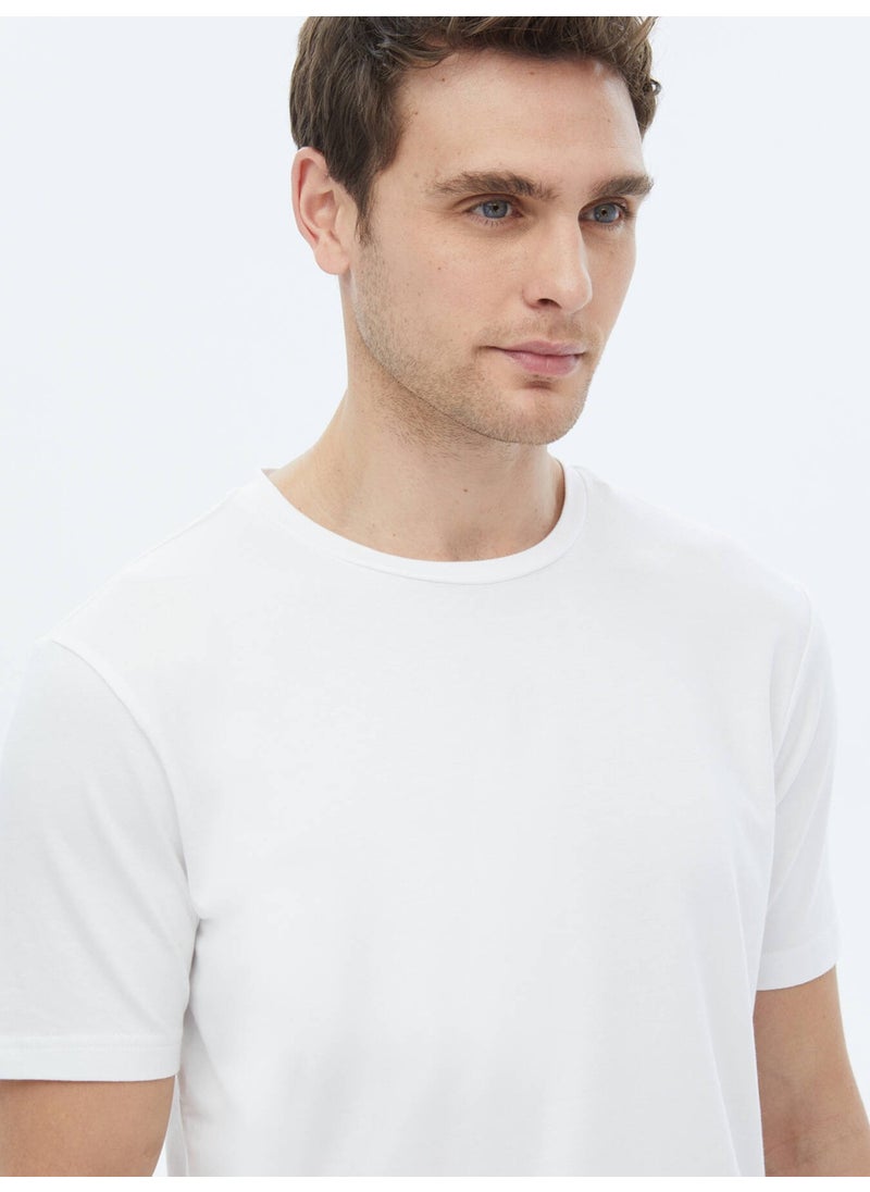 White Crew Neck Cotton Blend T-Shirt