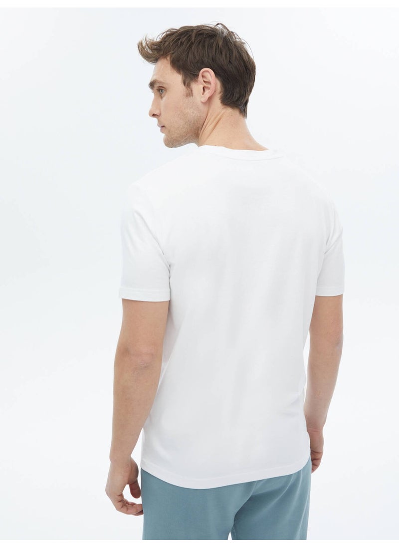 White Crew Neck Cotton Blend T-Shirt