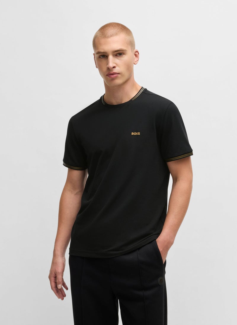 Stretch-cotton T-shirt with stripes and logo