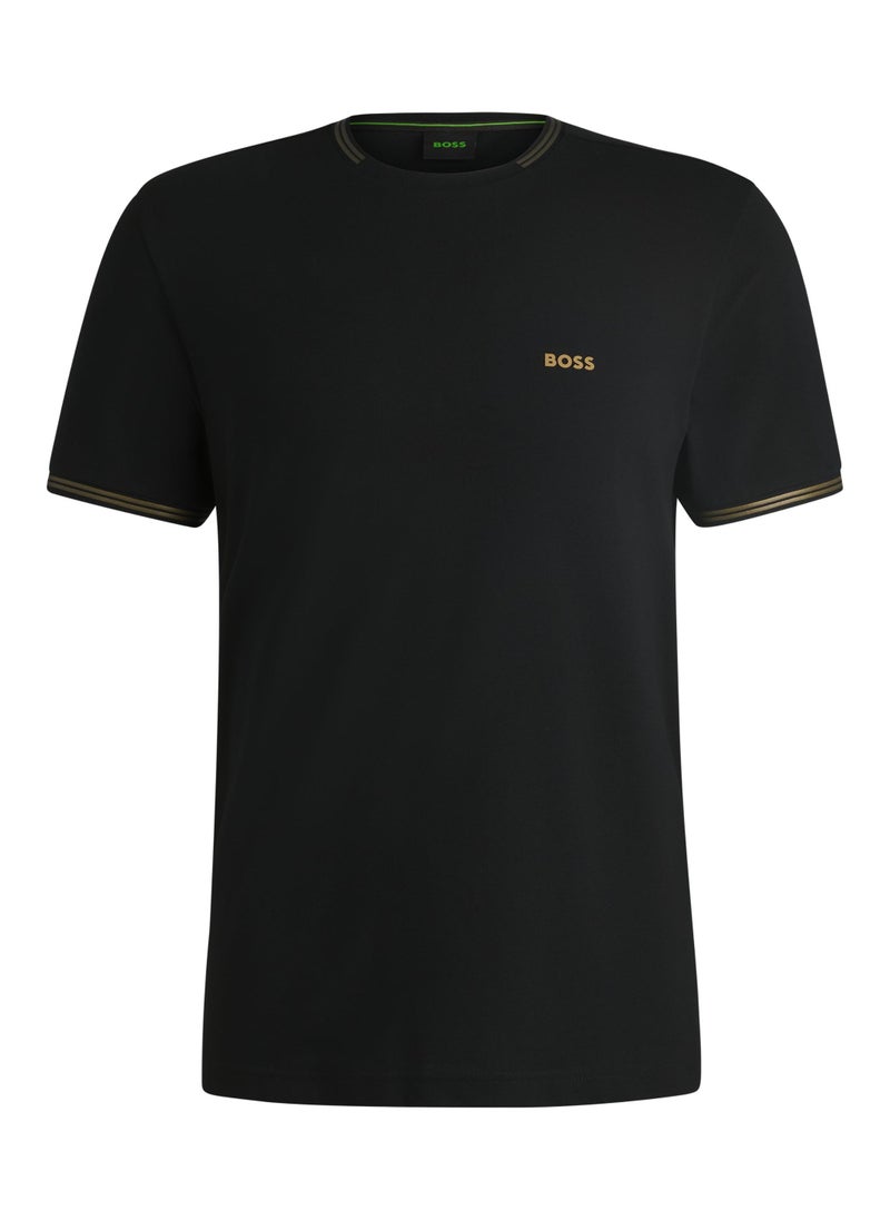 Stretch-cotton T-shirt with stripes and logo