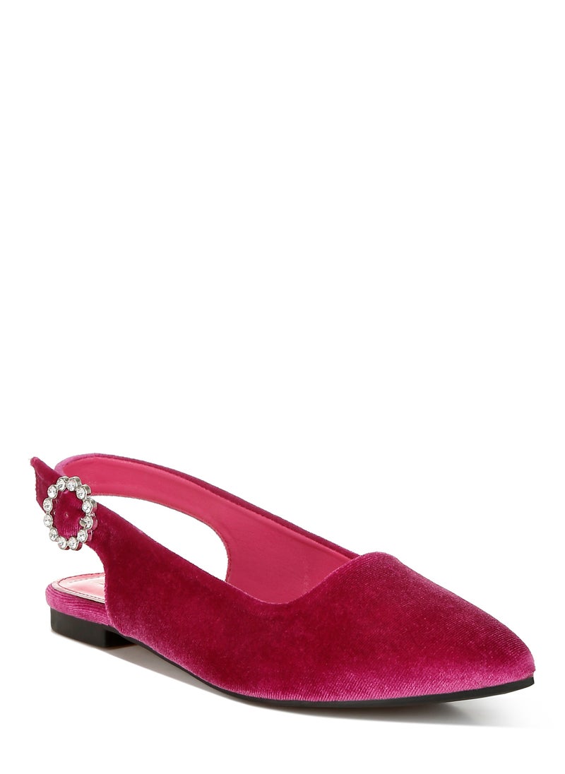 Velvet Slingback Flat Sandals in Fuchsia