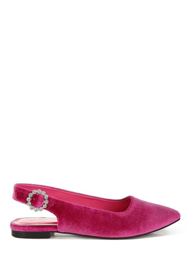 Velvet Slingback Flat Sandals in Fuchsia