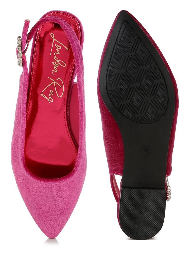 Velvet Slingback Flat Sandals in Fuchsia