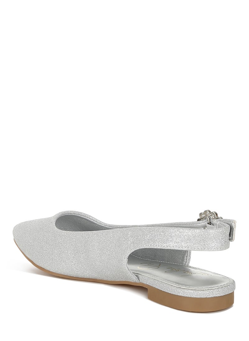 Glitter Slingback Flat Sandals in Silver